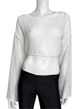 Women's Lightweight Open-Knit Wide Crop Sweater - White‎